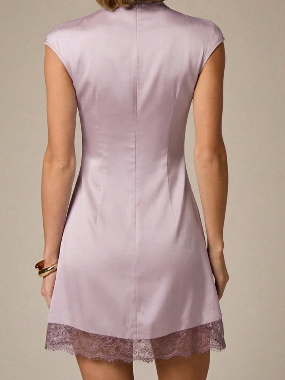 Lilac Purple Elegant Women's Mock Neck Sleeveless Dress - Picture 2 of 5
